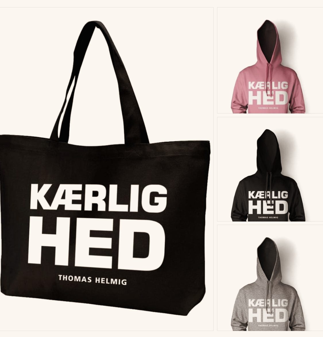 Kærlighed-mulepose og hoodies for Thomas Helmig